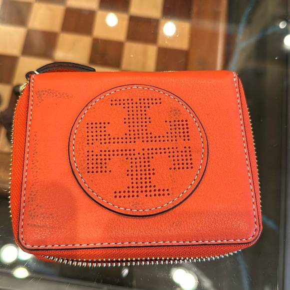 Tory Burch Handbags - TORY BURCH SPICED ORANGE PERFORATED LOGO NED ZIP WALLET 5 X 4.5” GUC